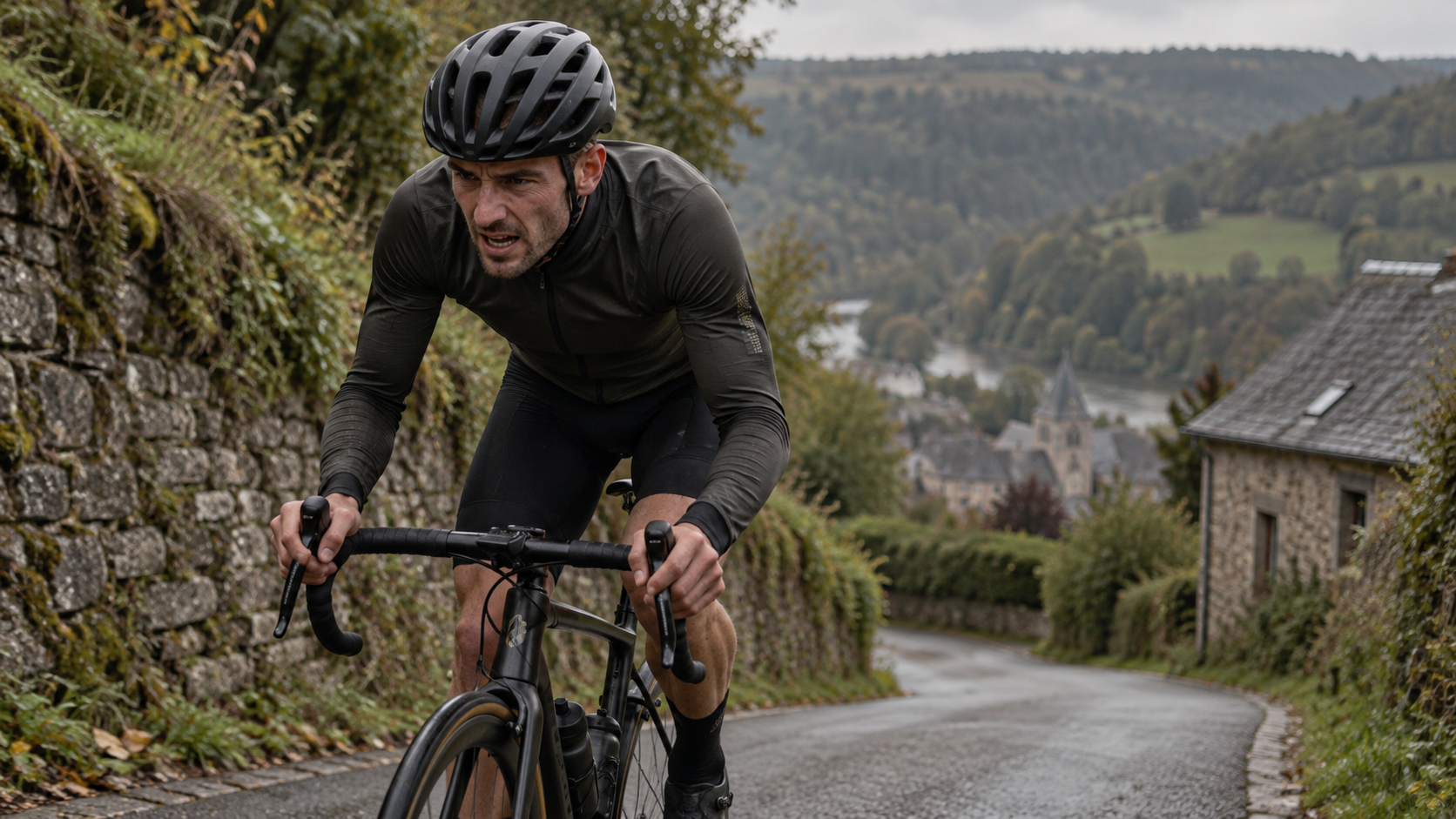 Cycliste amateur en plein effort dans une montée
